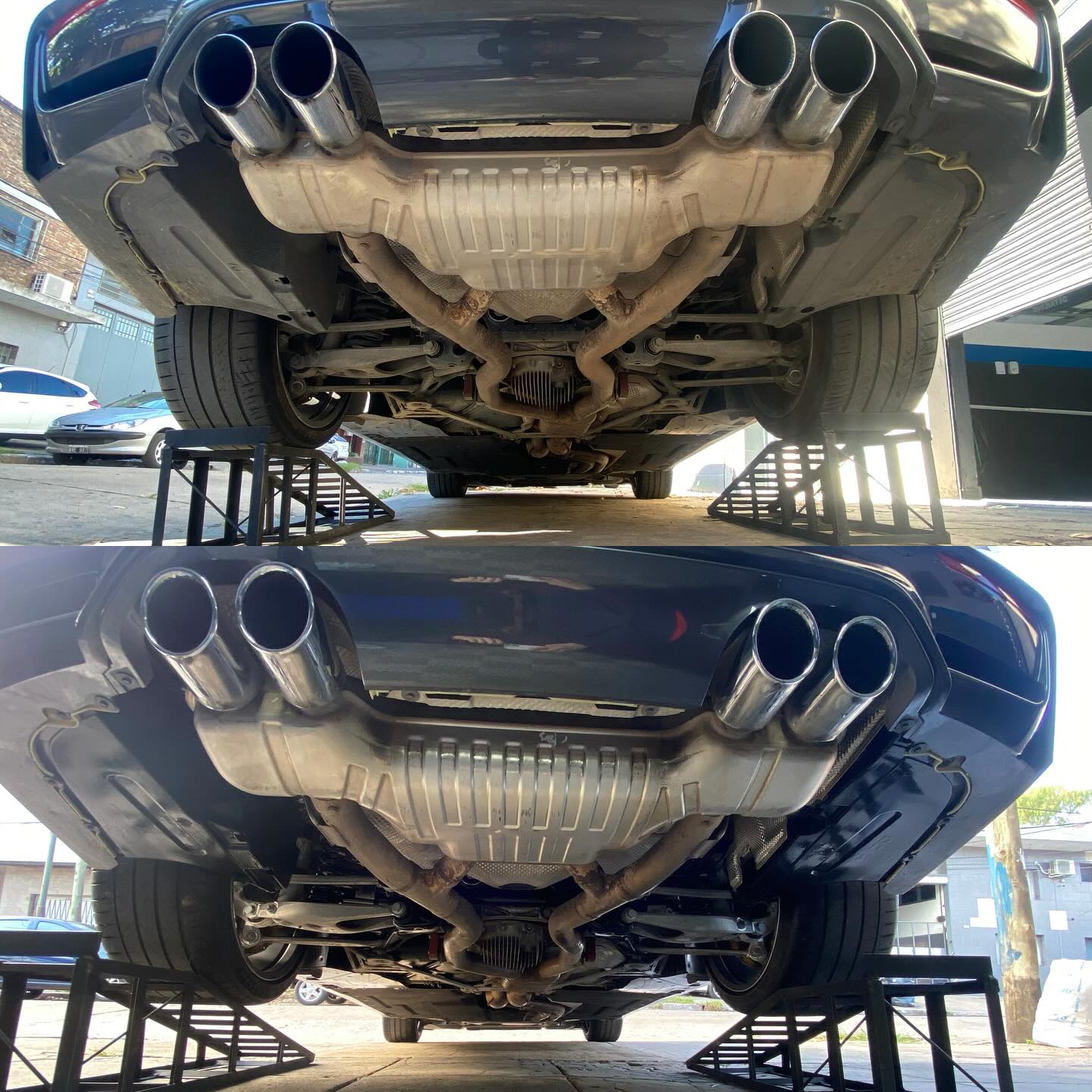 Antes y después de chasis de BMW M4, publicado por Chucky Detailing